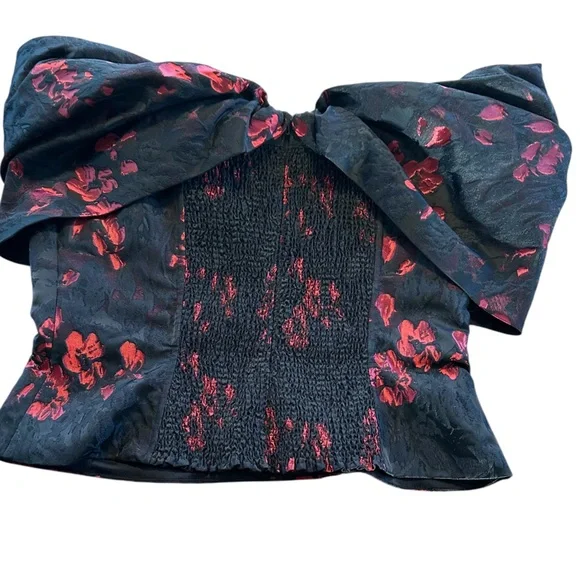 WHBM Black Red Floral Jacquard Off Shoulder Corset Bustier Top 14 Evening Fancy - Picture 4 of 12